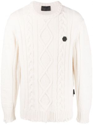 Пуловер с протрити краища Philipp Plein бяло