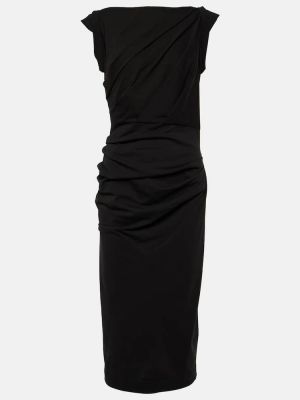 Pamučna midi haljina od jersey s draperijom Dries Van Noten crna