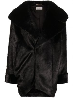 Szőrös rövid kabát Saint Laurent fekete