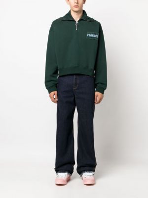 Kokvilnas džemperis ar rāvējslēdzēju ar apdruku Marni zaļš