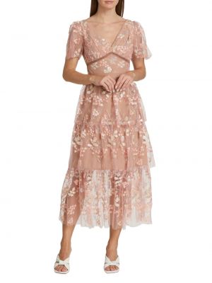 Платье миди с вышивкой с пайетками Self-portrait розовое