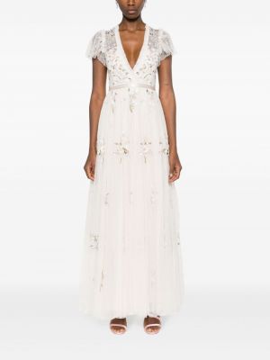 Gėlėtas vakarinė suknelė Needle & Thread balta