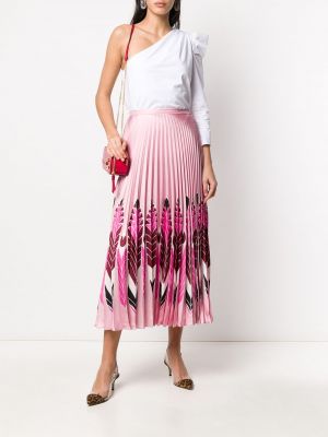 Falda midi con plumas con estampado de plumas Valentino rosa