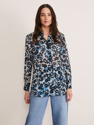 Блузка в цветочек с принтом с длинным рукавом Phase Eight синяя