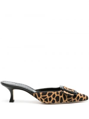 Papuci tip mules cu imagine cu model leopard Manolo Blahnik