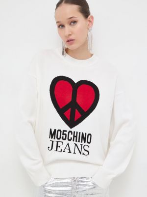 Pamučni pulover Moschino Jeans bež