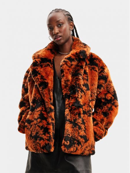 Szőrös kabát Desigual narancsszínű