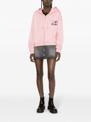 Kapučdžemperis ar rāvējslēdzēju ar apdruku Moschino Jeans rozā