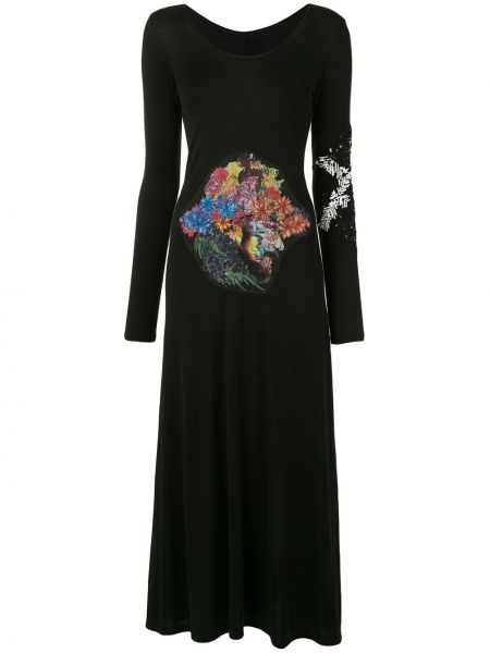 Obleka s cvetličnim vzorcem Yohji Yamamoto črna