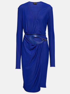Kožené midi šaty Tom Ford modré