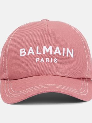 Памучна шапка с козирки Balmain розово