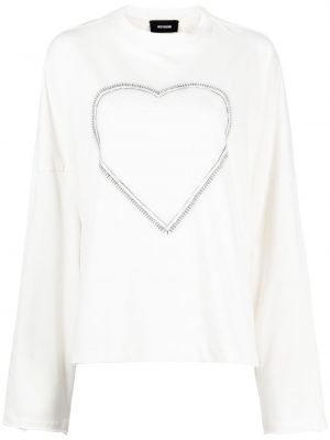 Bombažni pulover s potiskom z vzorcem srca We11done bela