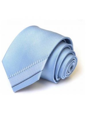 Голубой однотонный шелковый галстук в полоску Azzaro