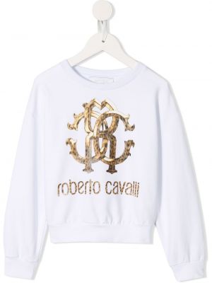 Leopard trykt hettegenser for jenter Roberto Cavalli Junior hvit