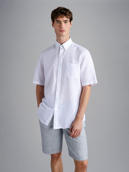 Camisa de lino de algodón manga corta Paul & Shark blanco