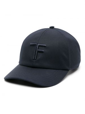 Medvilninis siuvinėtas kepurė su snapeliu Tom Ford mėlyna