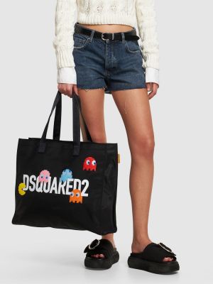 Bavlněná shopper kabelka s potiskem Dsquared2 černá