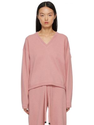 Розовый короткий свитер с v-образным вырезом Moncler