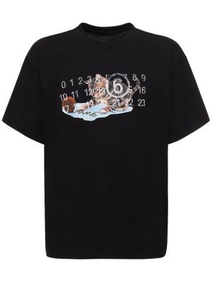 Kokvilnas t-krekls ar apdruku džersija Mm6 Maison Margiela melns