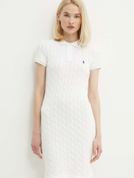 Pamut kötött slim fit mini ruha Polo Ralph Lauren fehér