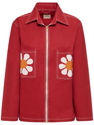 Květinová bunda na zip Harago červená