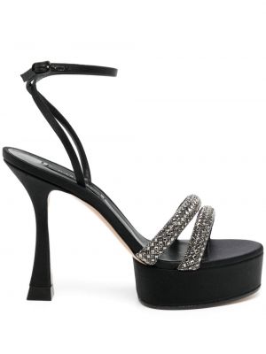 Pantofi cu toc din piele cu platformă de cristal Casadei negru