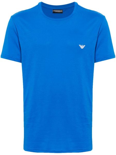 Памучна тениска бродирана Emporio Armani синьо