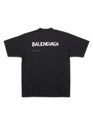 Kokvilnas apgrūtināti t-krekls ar apdruku Balenciaga melns
