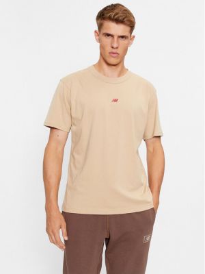 Bavlnené priliehavé tričko s krátkymi rukávmi New Balance hnedá
