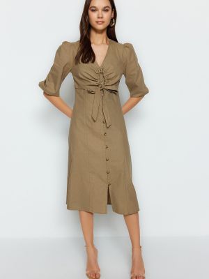 Pletené bavlněné šaty Trendyol - khaki