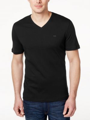 Хлопковая футболка с v-образным вырезом Michael Kors черная