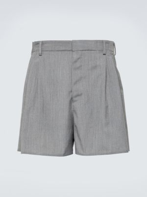 Volnene kratke hlače z visokim pasom iz moherja Prada siva