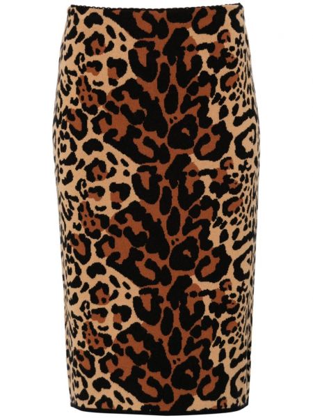 Jacquard leopard knælang nederdel Blumarine brun