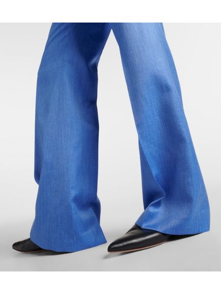 Pantaloni de lână de in de mătase Gabriela Hearst albastru