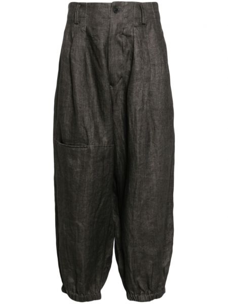 Ľanové nohavice Yohji Yamamoto sivá