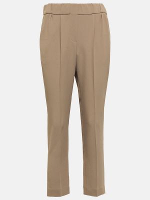 Pantalones rectos ajustados de crepé Brunello Cucinelli beige