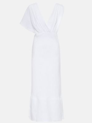Λινή μίντι φόρεμα Miu Miu λευκό