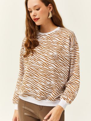 Relaxed fit džemperis su zebro raštu Olalook ruda