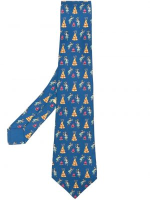Копринена вратовръзка с принт Hermès Pre-owned синьо