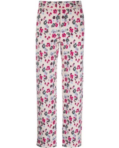 Ravne hlače s cvetličnim vzorcem iz žakarda Barrie bela