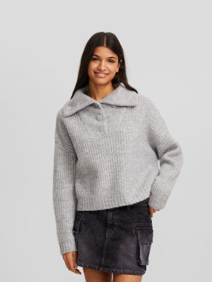 Меланжов пуловер Bershka сиво