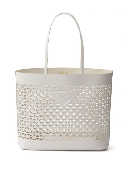 Δερμάτινη τσάντα shopper Prada λευκό