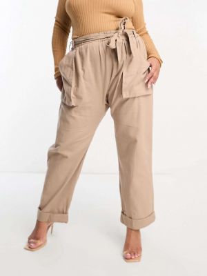 Бежевые брюки в стиле милитари из льна с поясом River Island