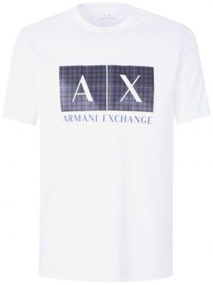 Tricou din bumbac în carouri cu imagine Armani Exchange