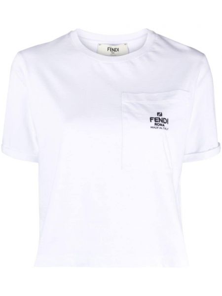 Haftowana koszulka bawełniana Fendi biała