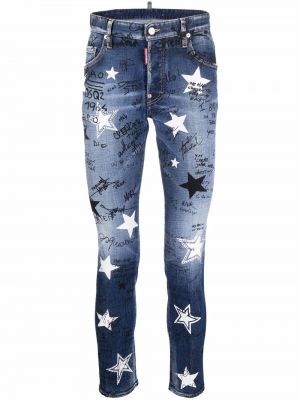 Trykt slank stretch jeans Dsquared2 blå