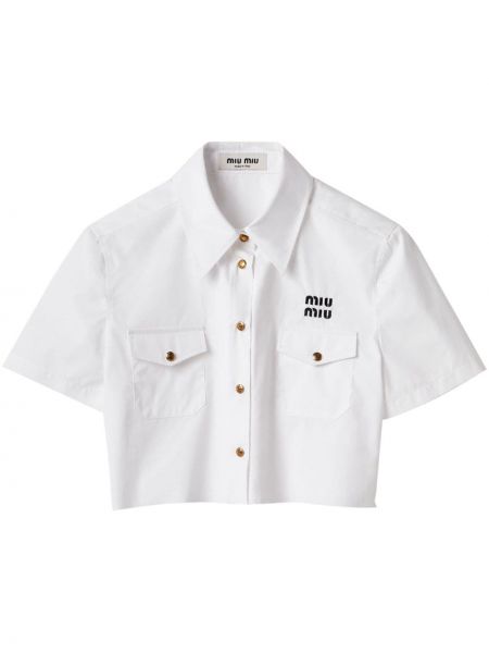Pamučna košulja s vezom Miu Miu bijela