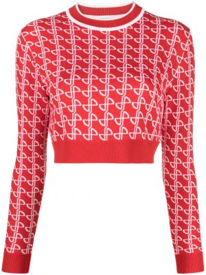 Žakárový vlnený sveter z merina Patou červená