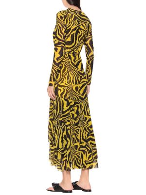 Rochie midi cu imagine cu imprimeu animal print plasă Ganni galben