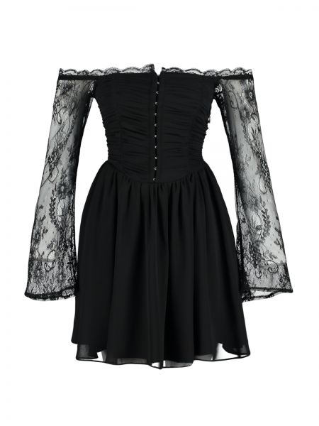 Плетена вечерна рокля от шифон Trendyol черно